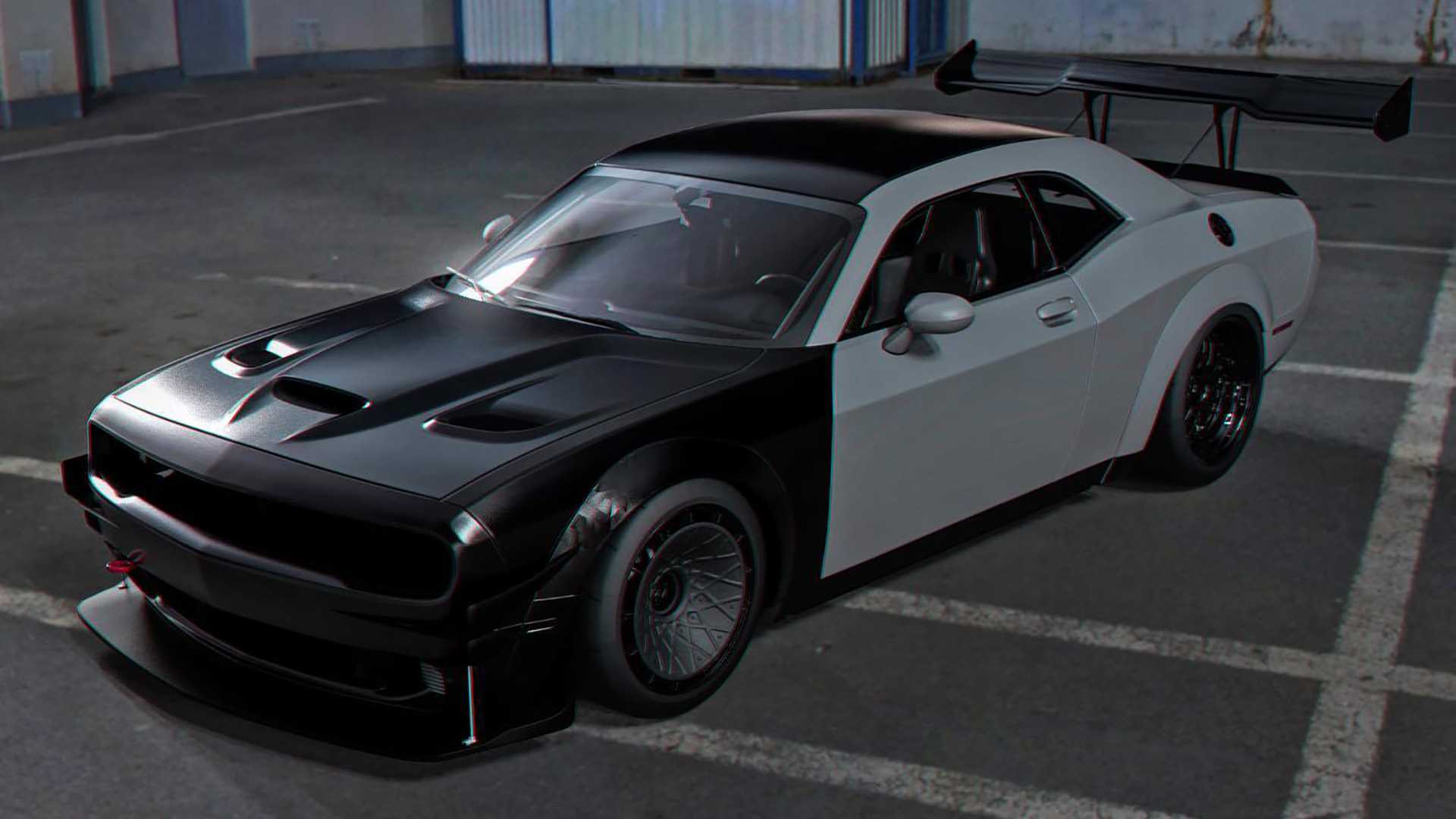 dodge challenger hellcat track car rendering - دوج چلنجر SRT هلکت با طراحی جدیدتر